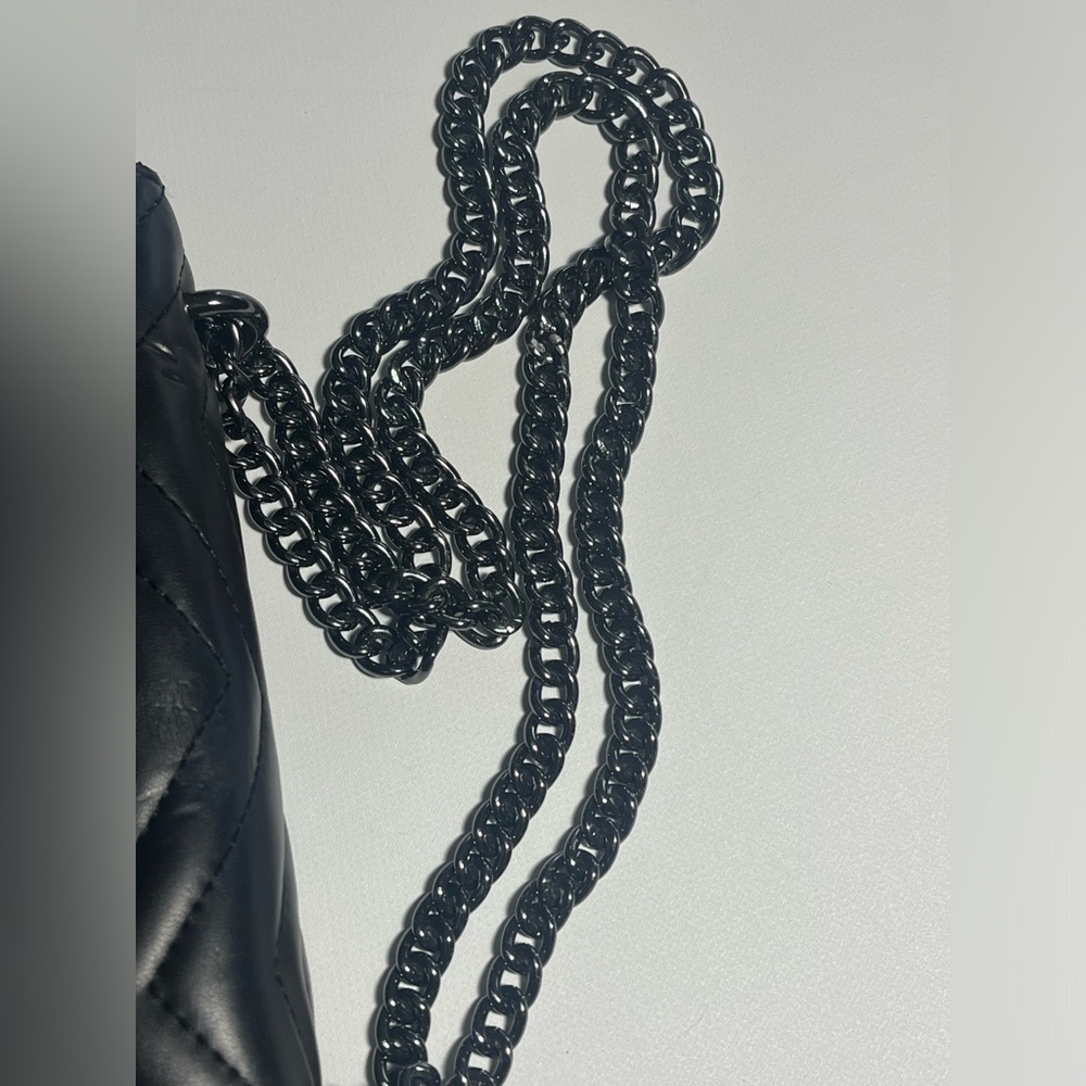 Black Quilted Shoulder Bag with Chain Strap - Picture 4 of 7